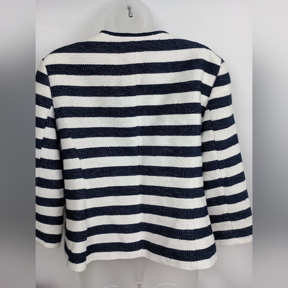 JONES NEW YORK Navy White Striped Nautical Blazer work pinstriped size 12 - Picture 8 of 11